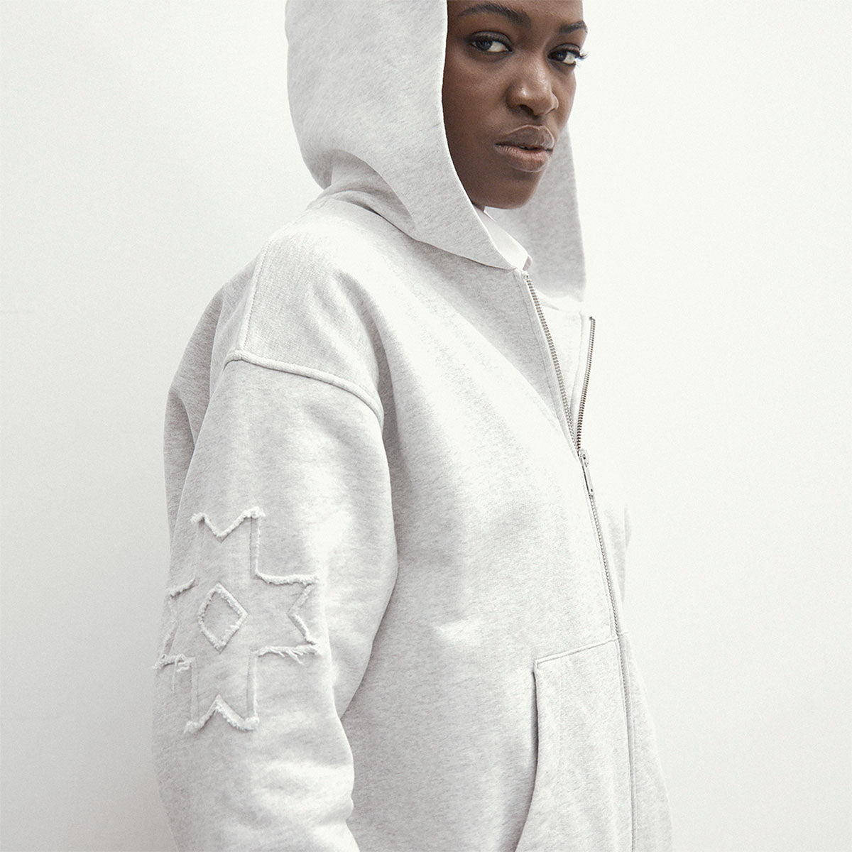 Heavy Weight Zip Hoodie, Grey Melange