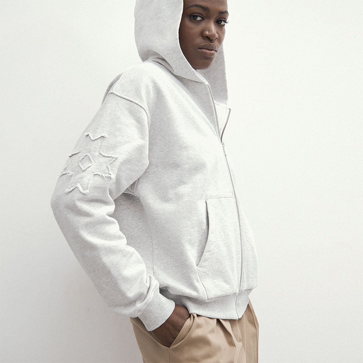 Heavy Weight Zip Hoodie, Grey Melange