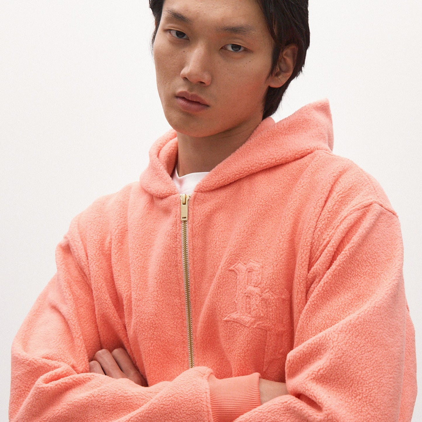 Polar Fleece Zip Hoodie, Salmon