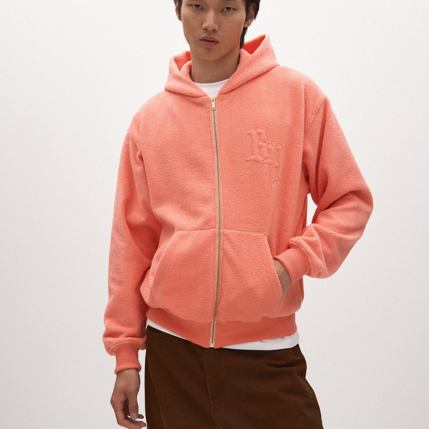 Polar Fleece Zip Hoodie, Salmon