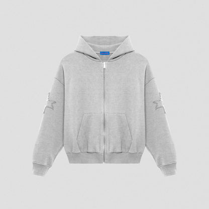 Heavy Weight Zip Hoodie, Grey Melange